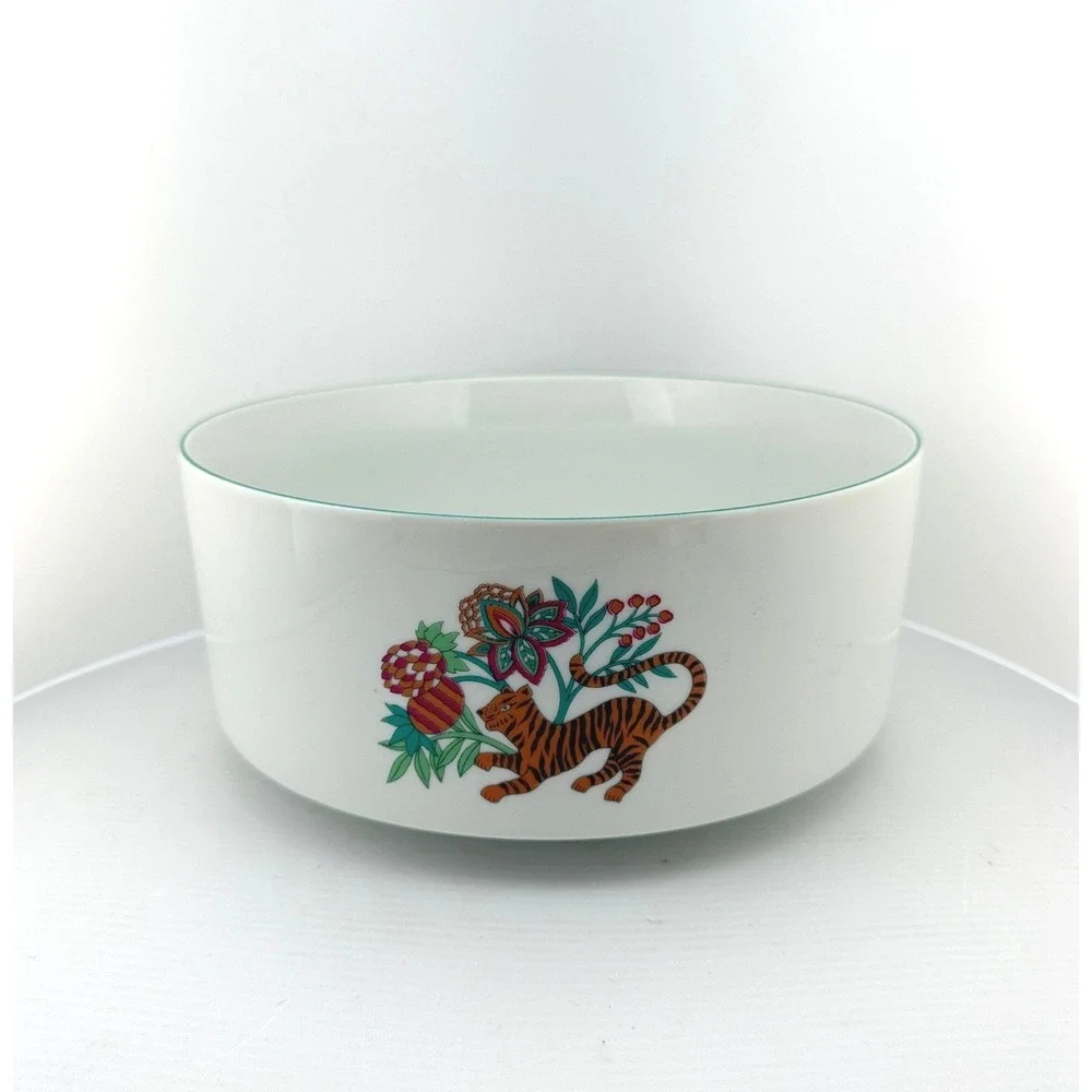 Vintage Creation Alpac France Porcelain Tiger Botanical Serving Bowl 8